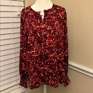 LOFT Blouse Burgundy Red Floral Small